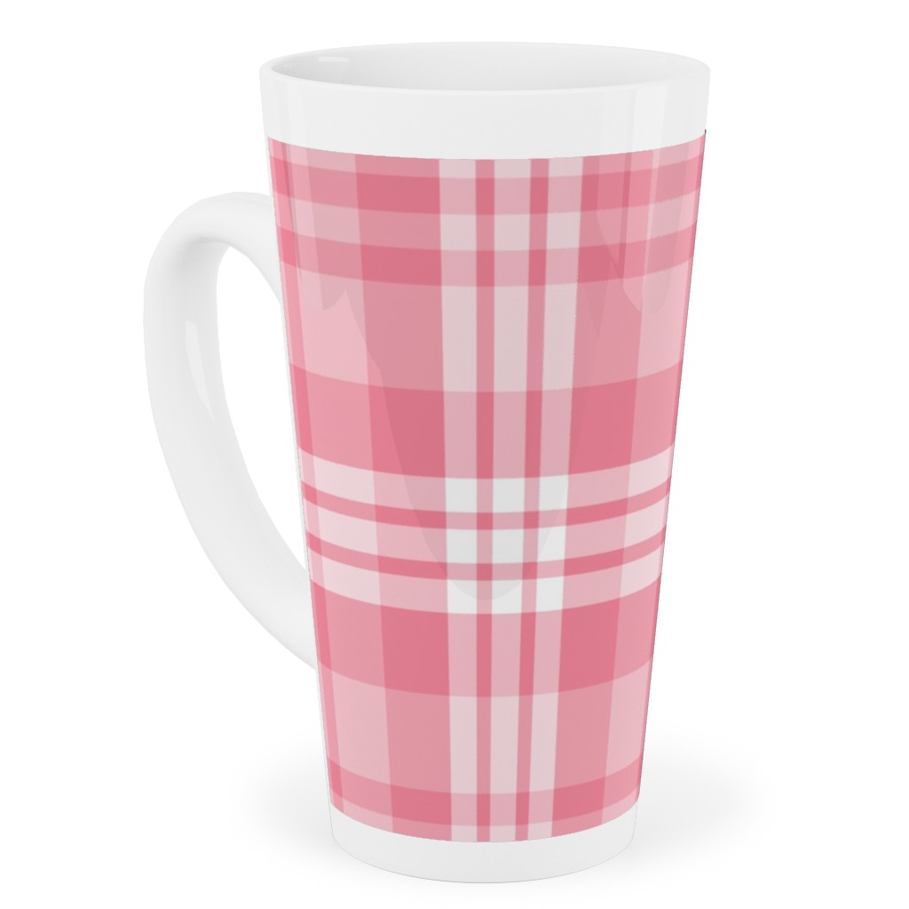 Plaid Pattern Tall Latte Mug, 17oz, Pink, Penelope