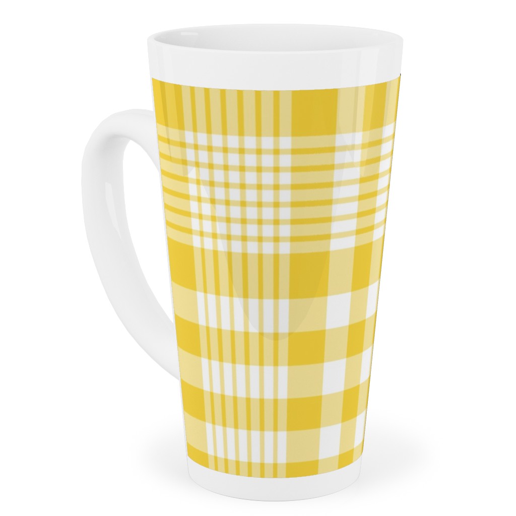 Plaid Pattern Tall Latte Mug, 17oz, Yellow