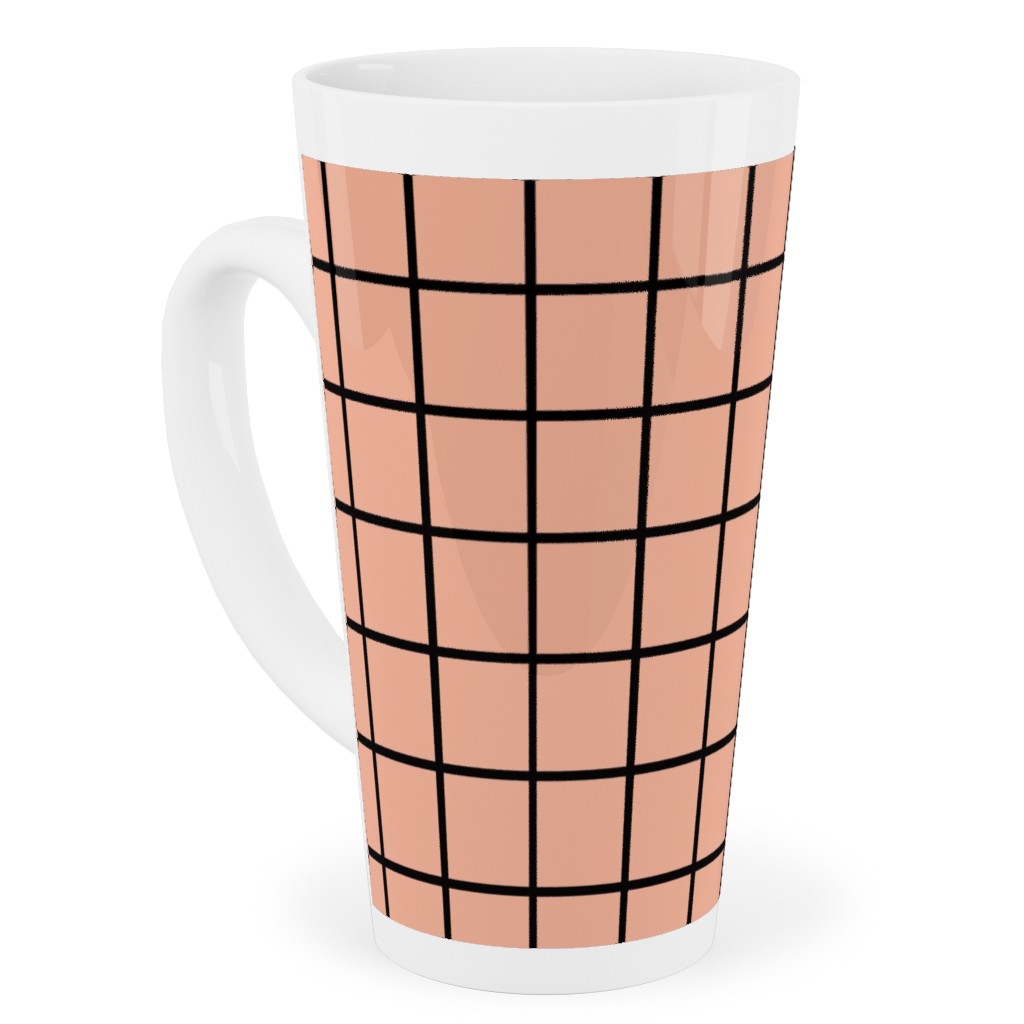 Square Grid Tall Latte Mug, 17oz, Pink, Dusk Pink