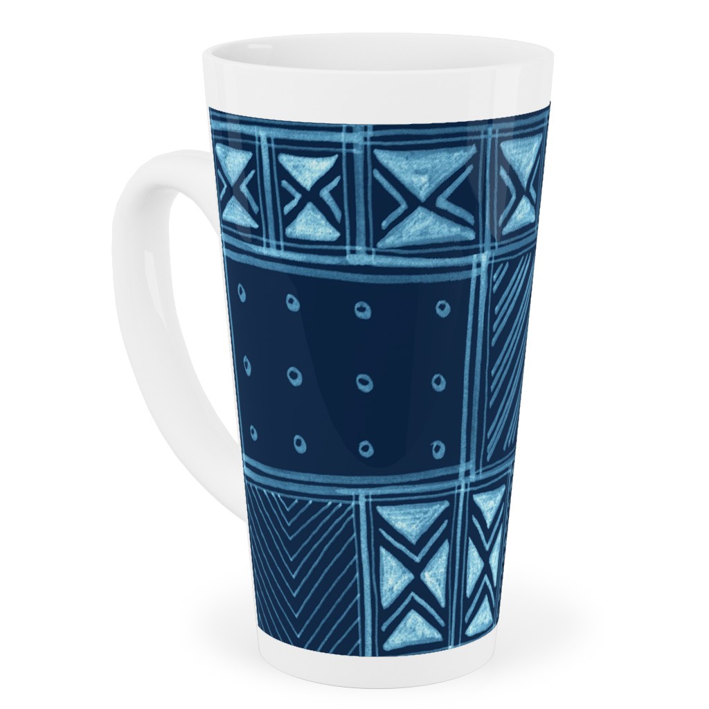African Tribal Mud Cloth - Indigo Tall Latte Mug, 17oz, Blue