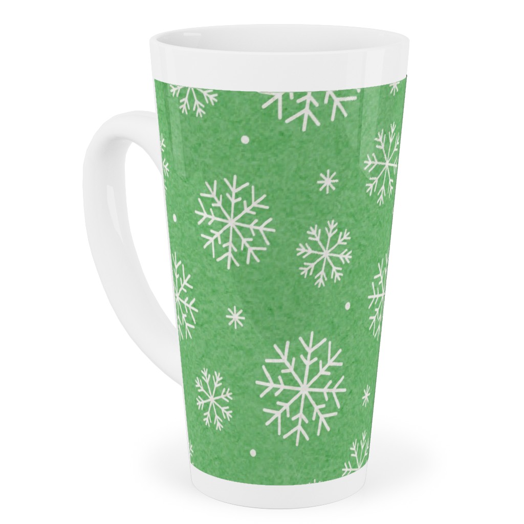 Snowflakes on Mottled Green Tall Latte Mug, 17oz, Green, Classic Green