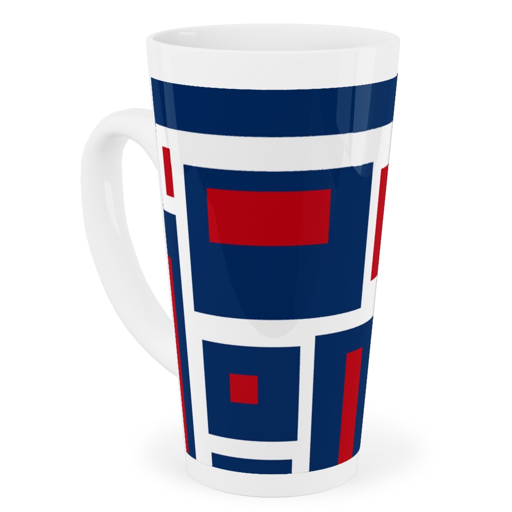 Geometric Rectangles in Red, White and Blue Tall Latte Mug, 17oz, Blue, True Blue