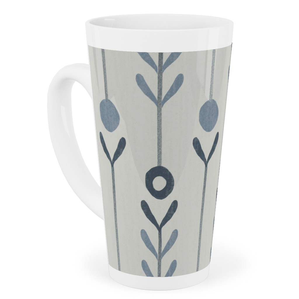 Farmhouse Flowers - Line Art Tall Latte Mug, 17oz, Blue