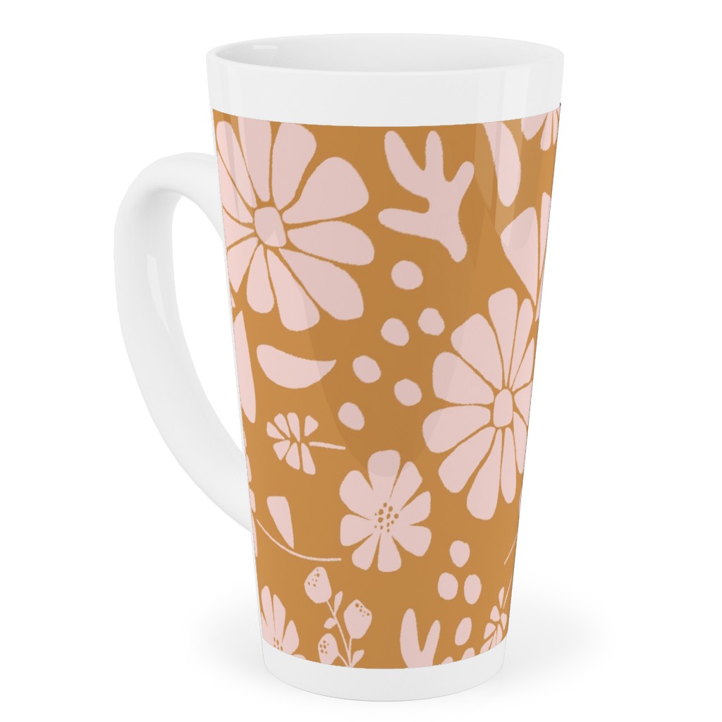 Jungle Floral - Orange and Pink Tall Latte Mug, 17oz, Orange