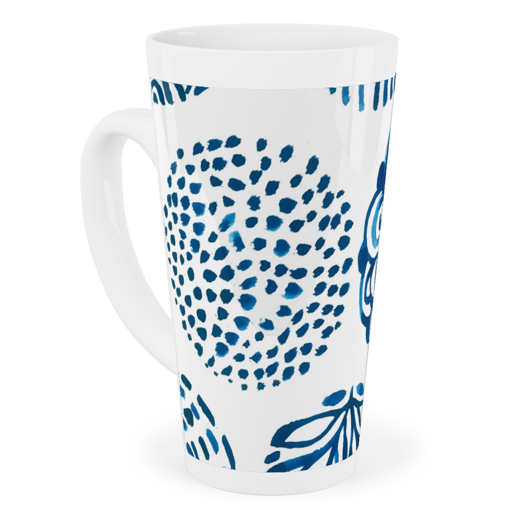 Watercolor Circles of Nature - Blue Tall Latte Mug, 17oz, Blue, True Blue