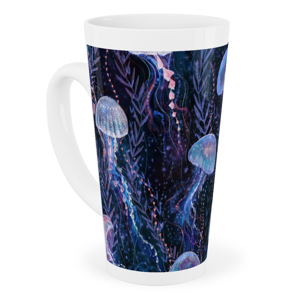 Magic Jellyfish Watercolor Tall Latte Mug, 17oz, Blue