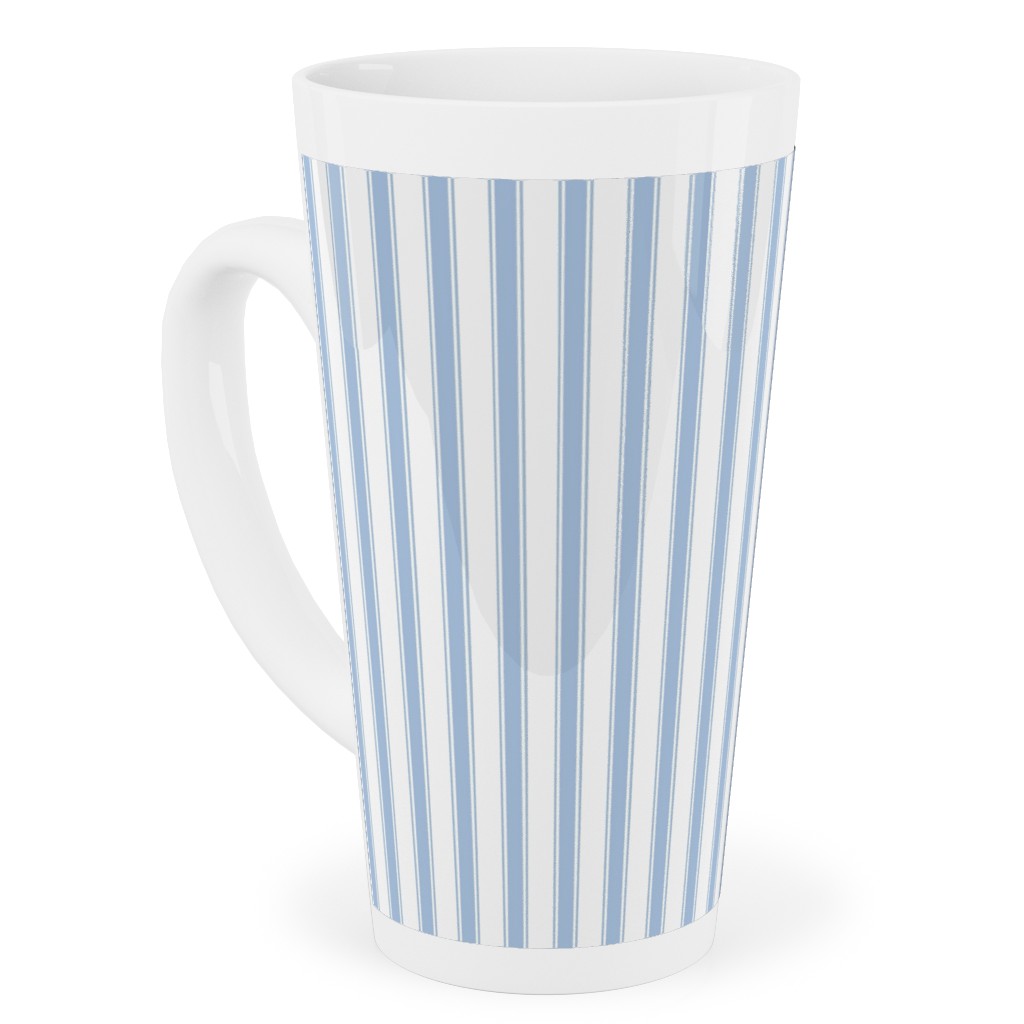 Cedar Lake Cottage Ticking Stripe - Blue Tall Latte Mug, 17oz, Blue