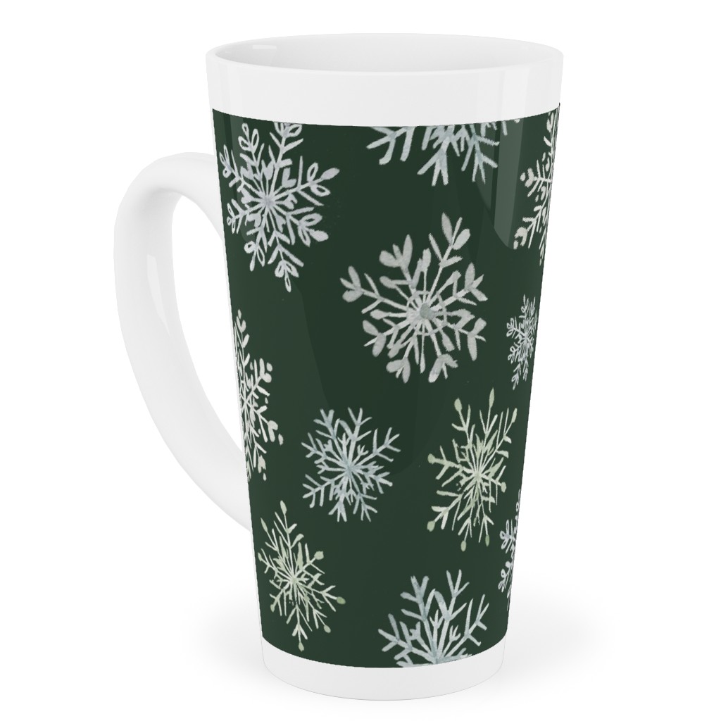 Lace Snowflakes on Hunter Green Tall Latte Mug, 17oz, Green