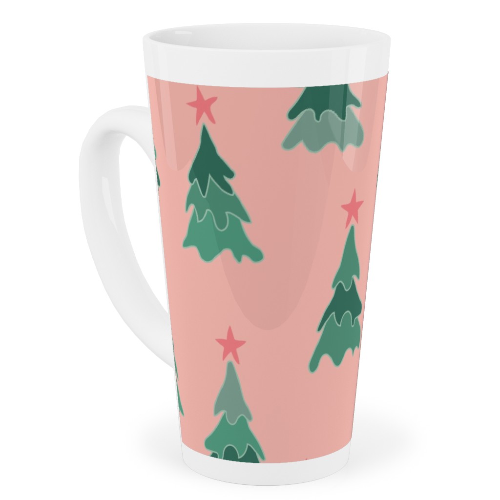 Modern Christmas Trees Tall Latte Mug, 17oz, Pink, Bright Pink