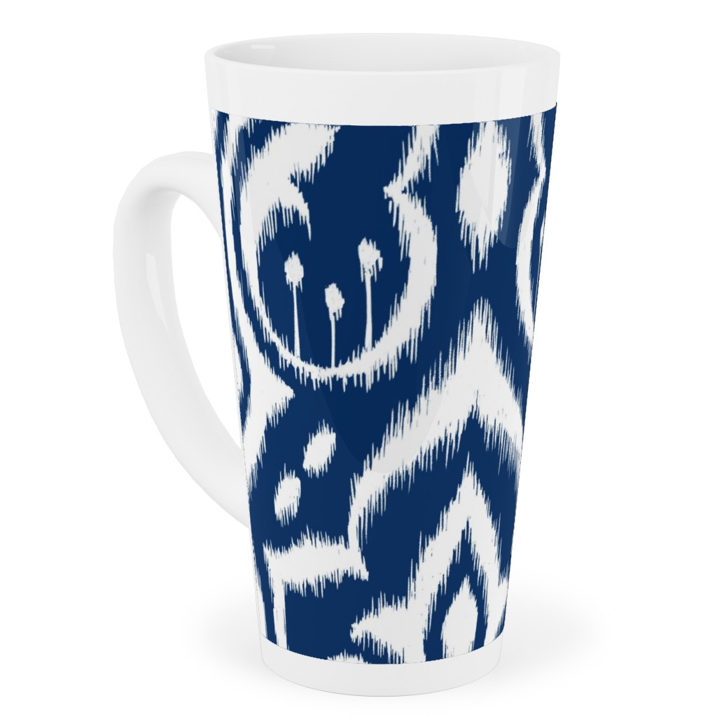 Ikat Damask - Midnight Navy Tall Latte Mug, 17oz, Blue