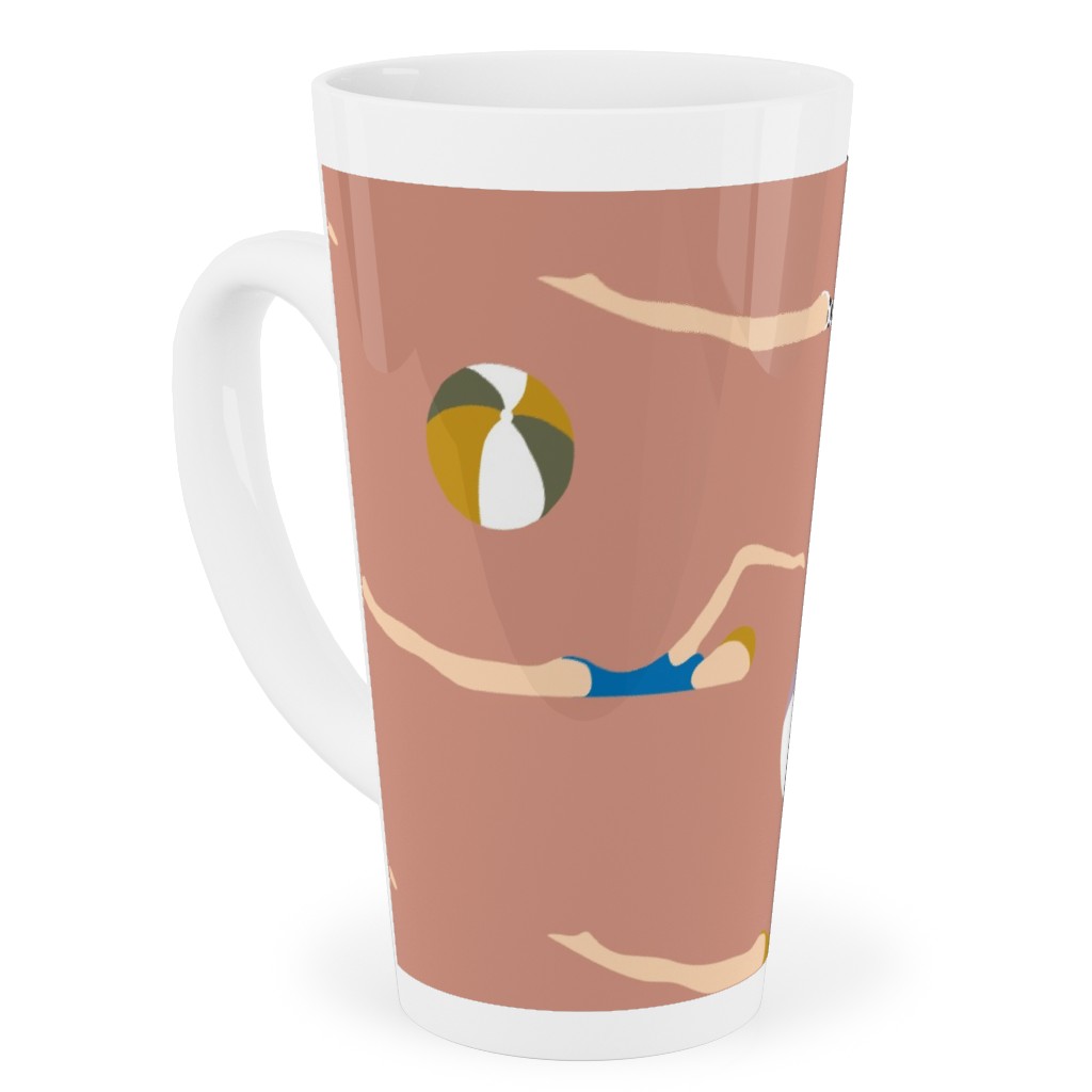 New Nautical Beach Babes - Muddy Clay Tall Latte Mug, 17oz, Pink, Bright Pink