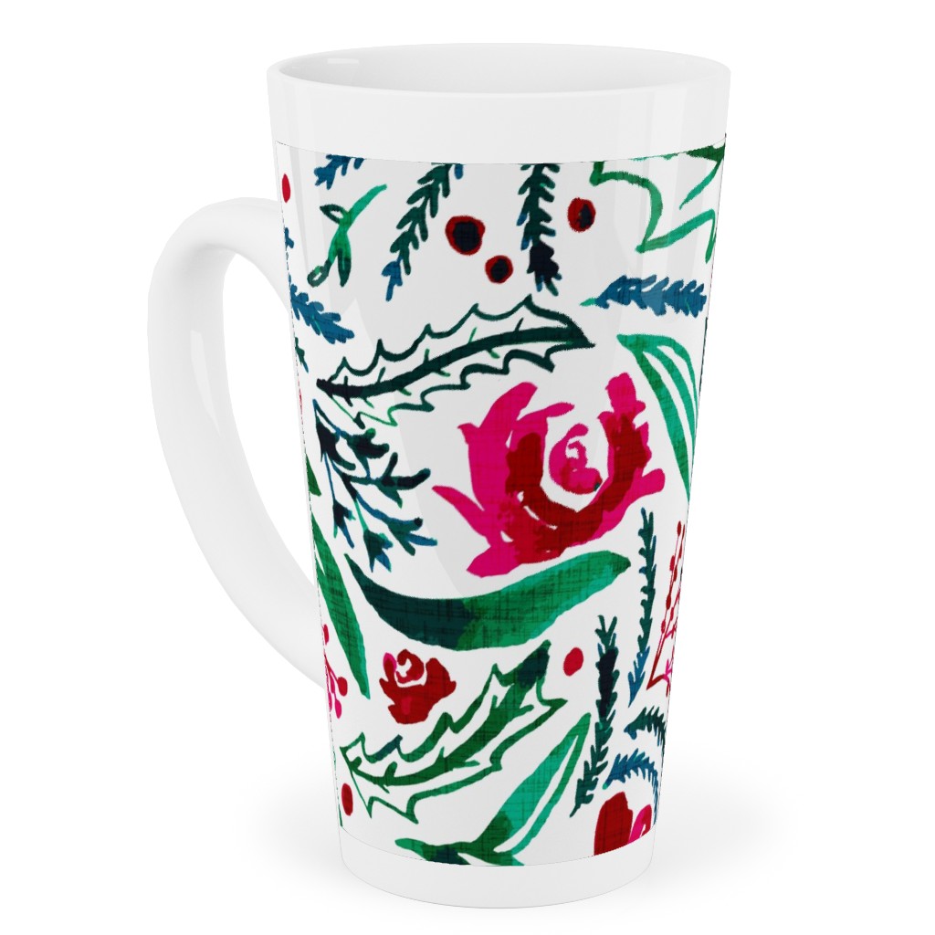 Noel Collection - Loose Floral Tall Latte Mug, 17oz, Multicolor
