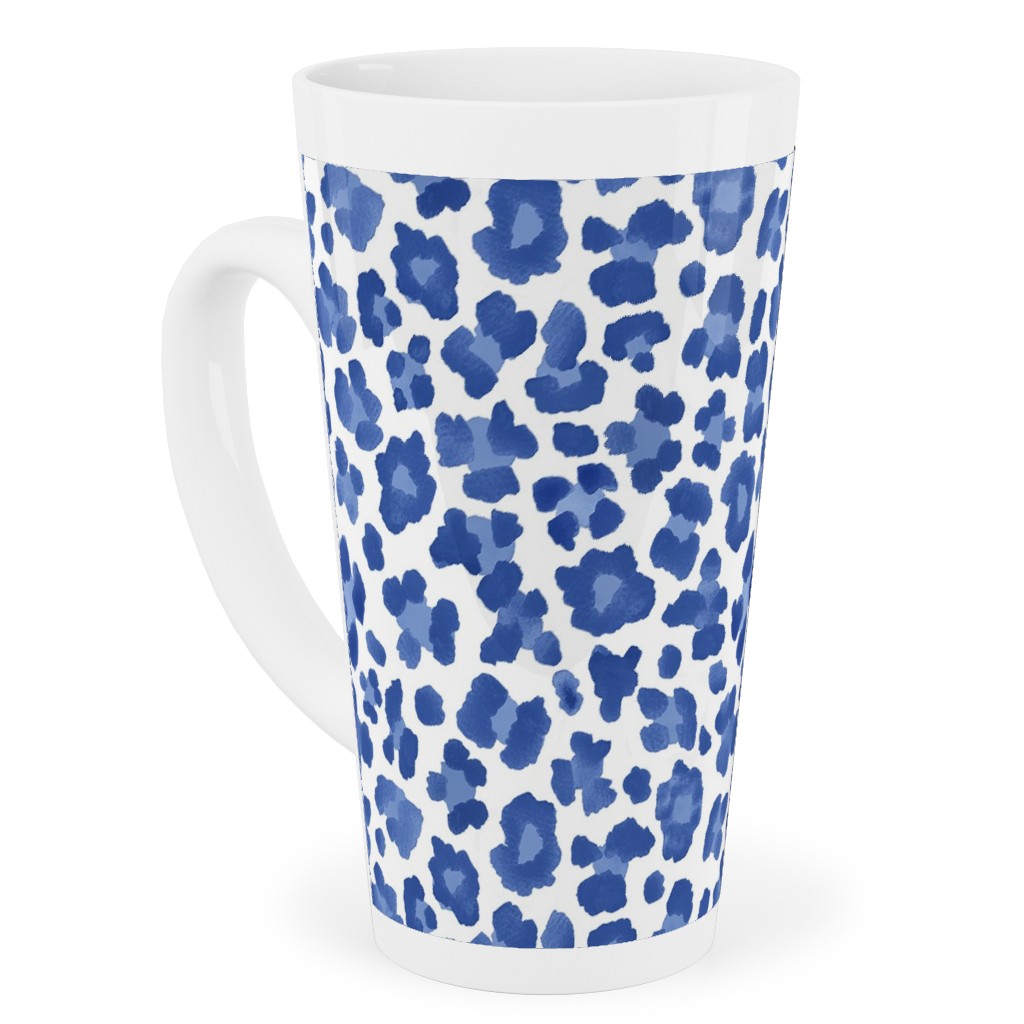 Leopard Pattern Print Tall Latte Mug, 17oz, Blue, Blue