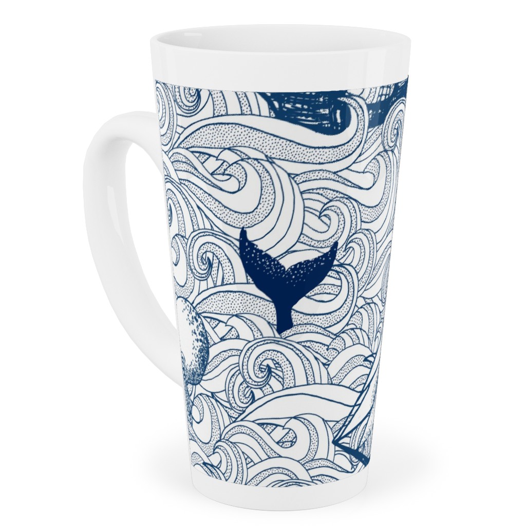 Vintage Nautical Journey Tall Latte Mug, 17oz, Blue, True Blue
