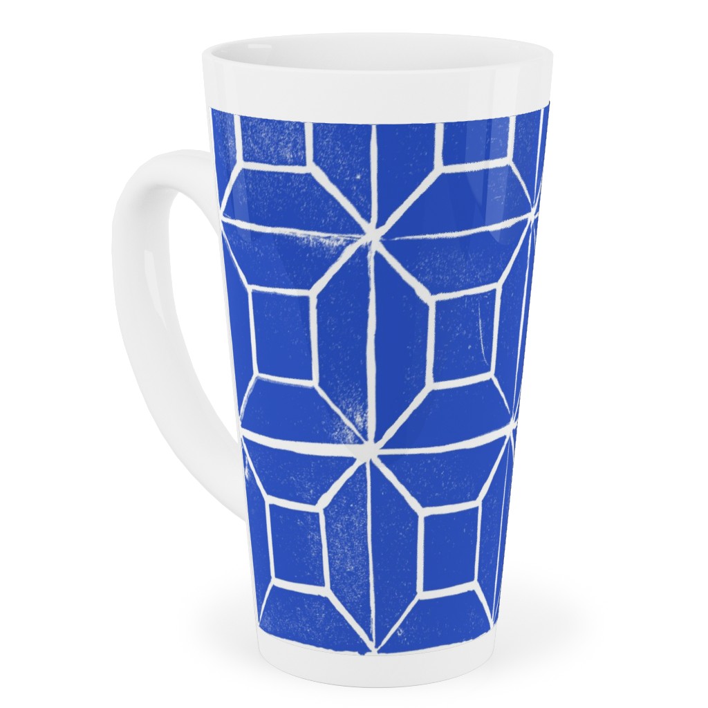 Geometric Lino - Cobalt Tall Latte Mug, 17oz, Blue