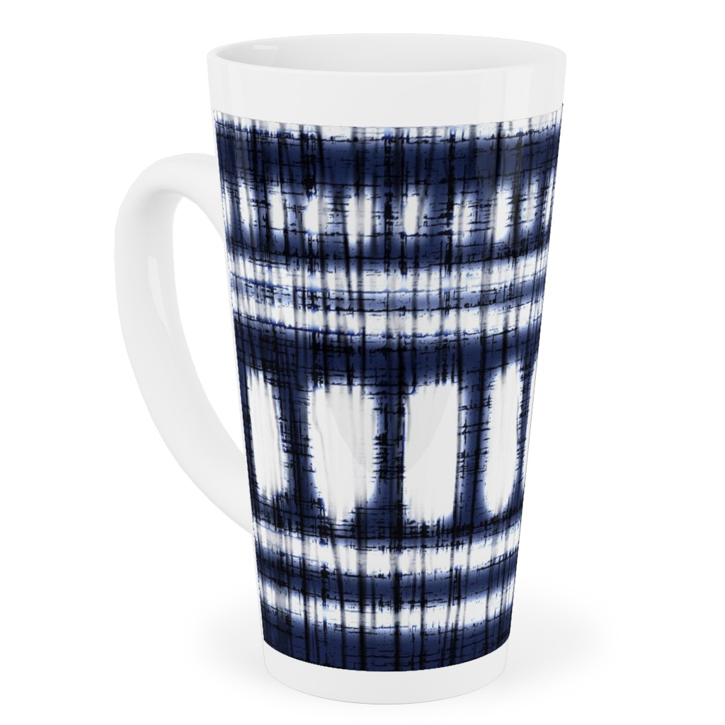 Shibori - Organic and Loose Lines and Dots Tall Latte Mug, 17oz, Blue