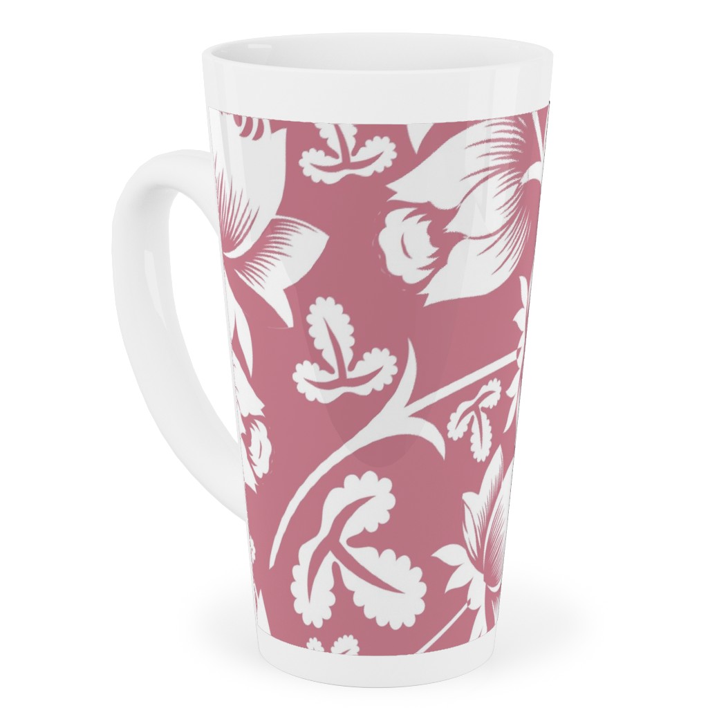 Lovely Rose Flower - Pink and White Tall Latte Mug, 17oz, Pink, Bright Pink