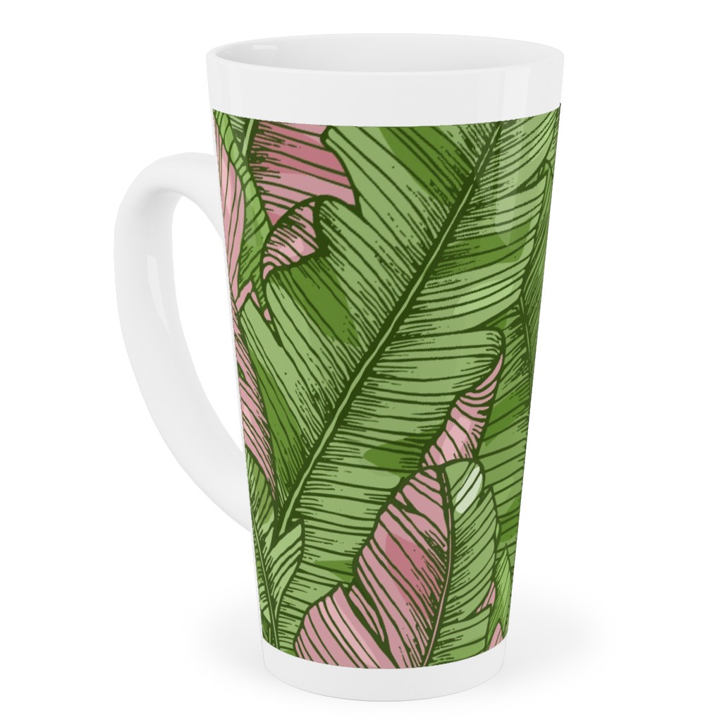 Banana Leaf - Pink Tall Latte Mug, 17oz, Green