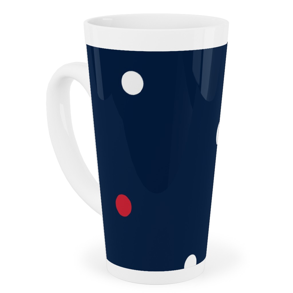 Mixed Polka Dots - Red White and Royal on Navy Blue Tall Latte Mug, 17oz, Blue