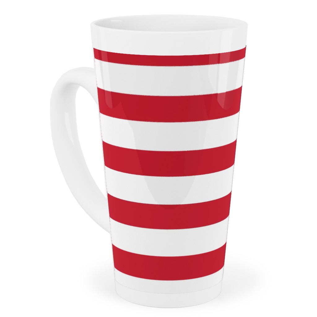 Stripes - Red and White Tall Latte Mug, 17oz, Red