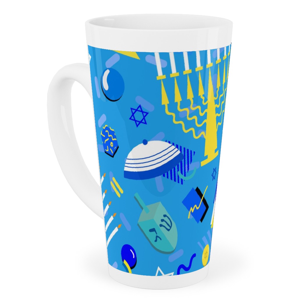 80s Hanukkah Celebration - Blue Tall Latte Mug, 17oz, Blue
