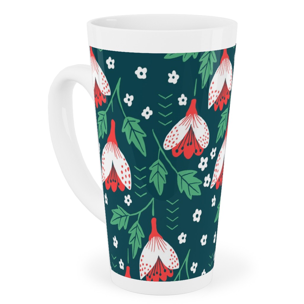 Christmas Flowers Tall Latte Mug, 17oz, Green, Classic Green