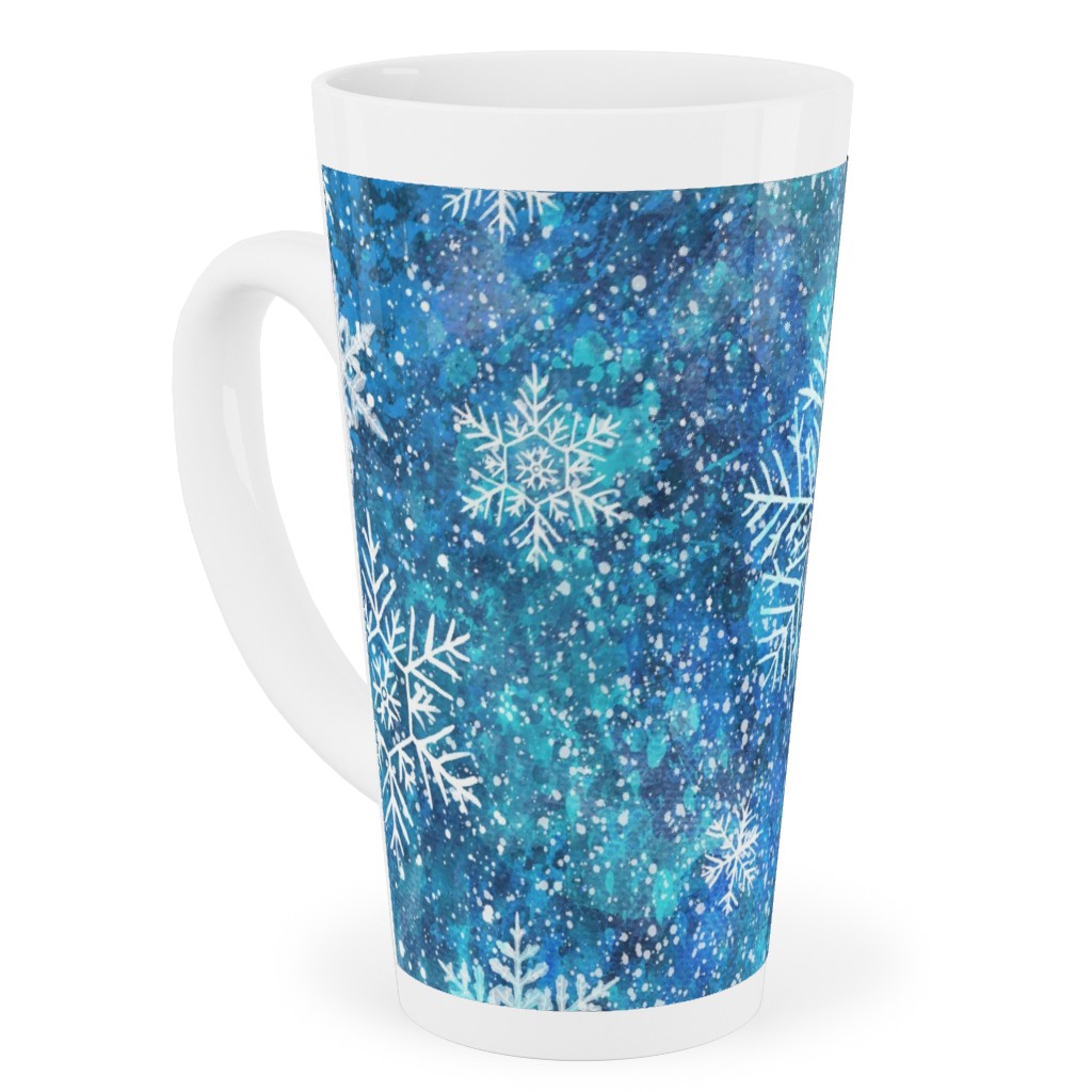 Whinsical Snowflakes Handpainted With Watercolors - Blue Tall Latte Mug, 17oz, Blue