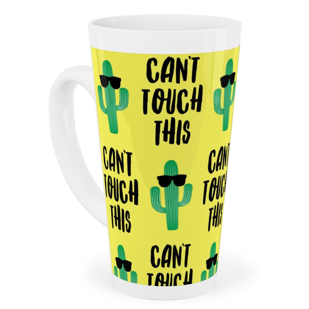Can't Touch This - Cactus With Sunnies - Yellow Tall Latte Mug, 17oz, Yellow