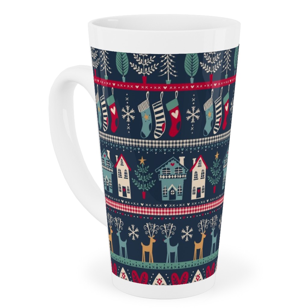 Nordic Vintage Christmas Tall Latte Mug, 17oz, Multicolor