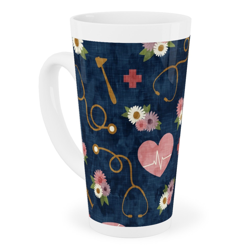 Floral Nurse Melody - Nursing - Blue Tall Latte Mug, 17oz, Pink