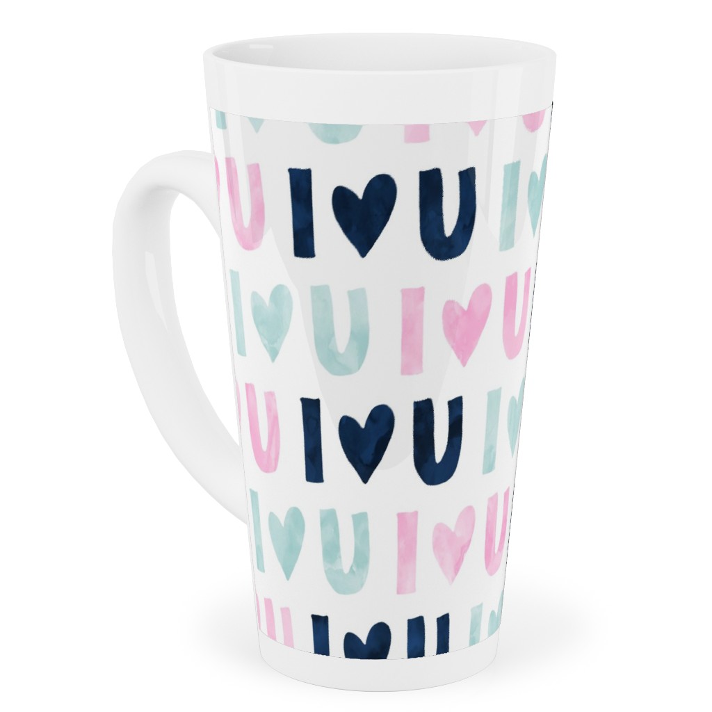 I Love You - Pink Navy Blue Tall Latte Mug, 17oz, Multicolor