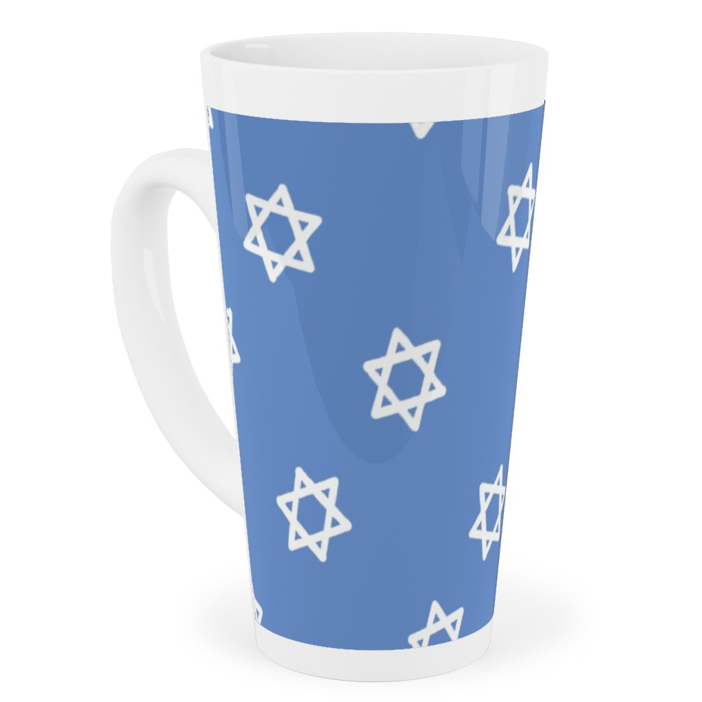 Star of David - White & Blue Tall Latte Mug, 17oz, Blue