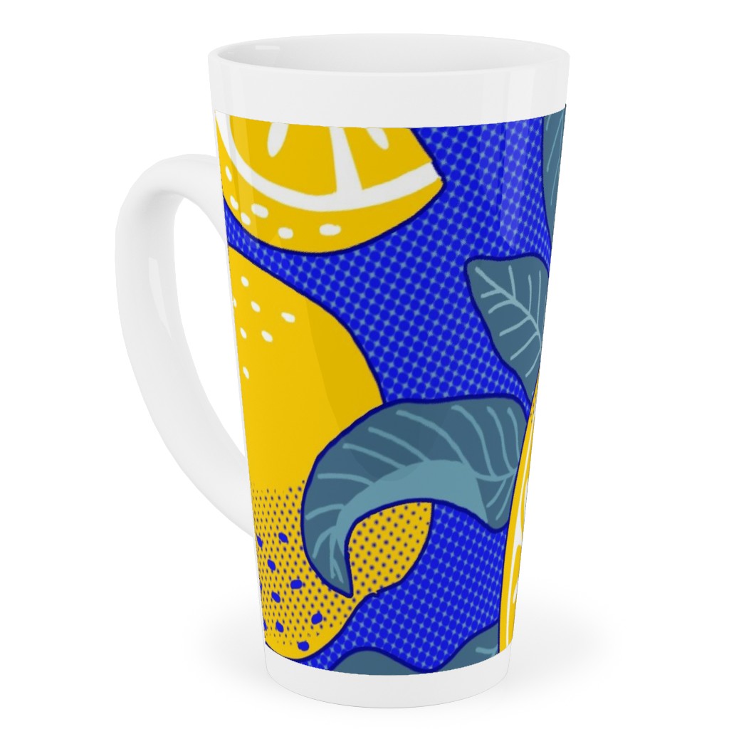 Lemons Pop Art - Blue and Yellow Tall Latte Mug, 17oz, Yellow