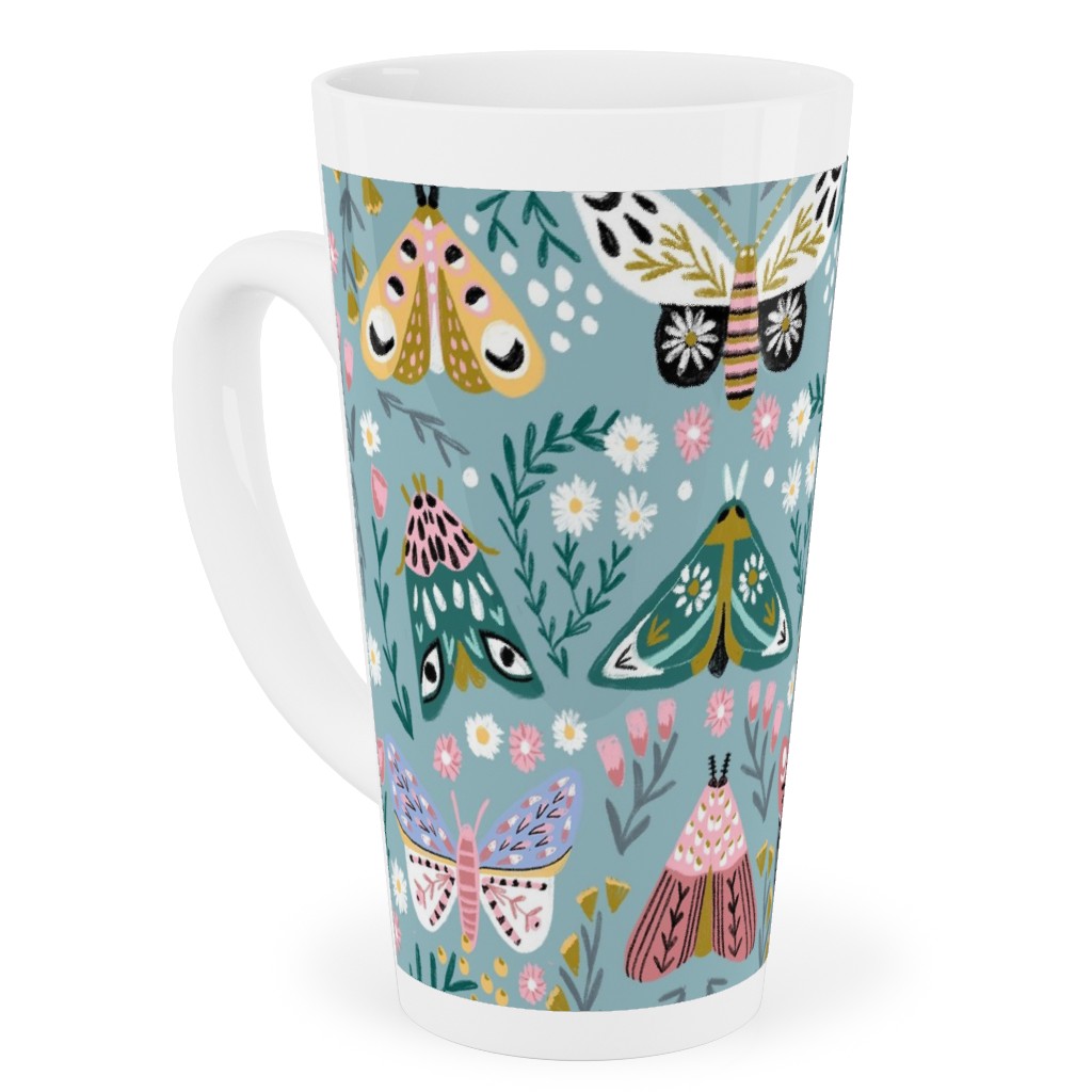 Spring Floral and Butterflies - Blue Tall Latte Mug, 17oz, Multicolor