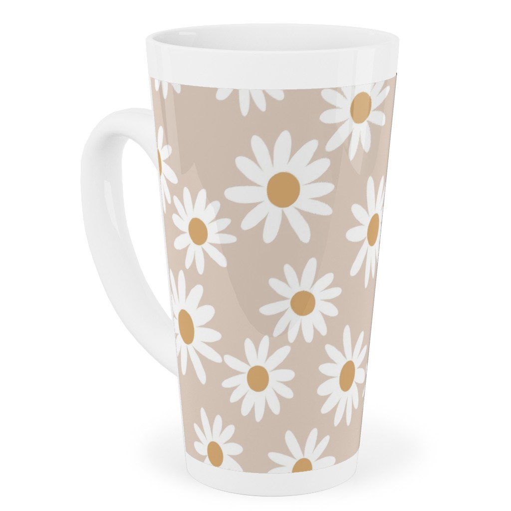 Daisies Tall Latte Mug, 17oz, Pink, Pearl