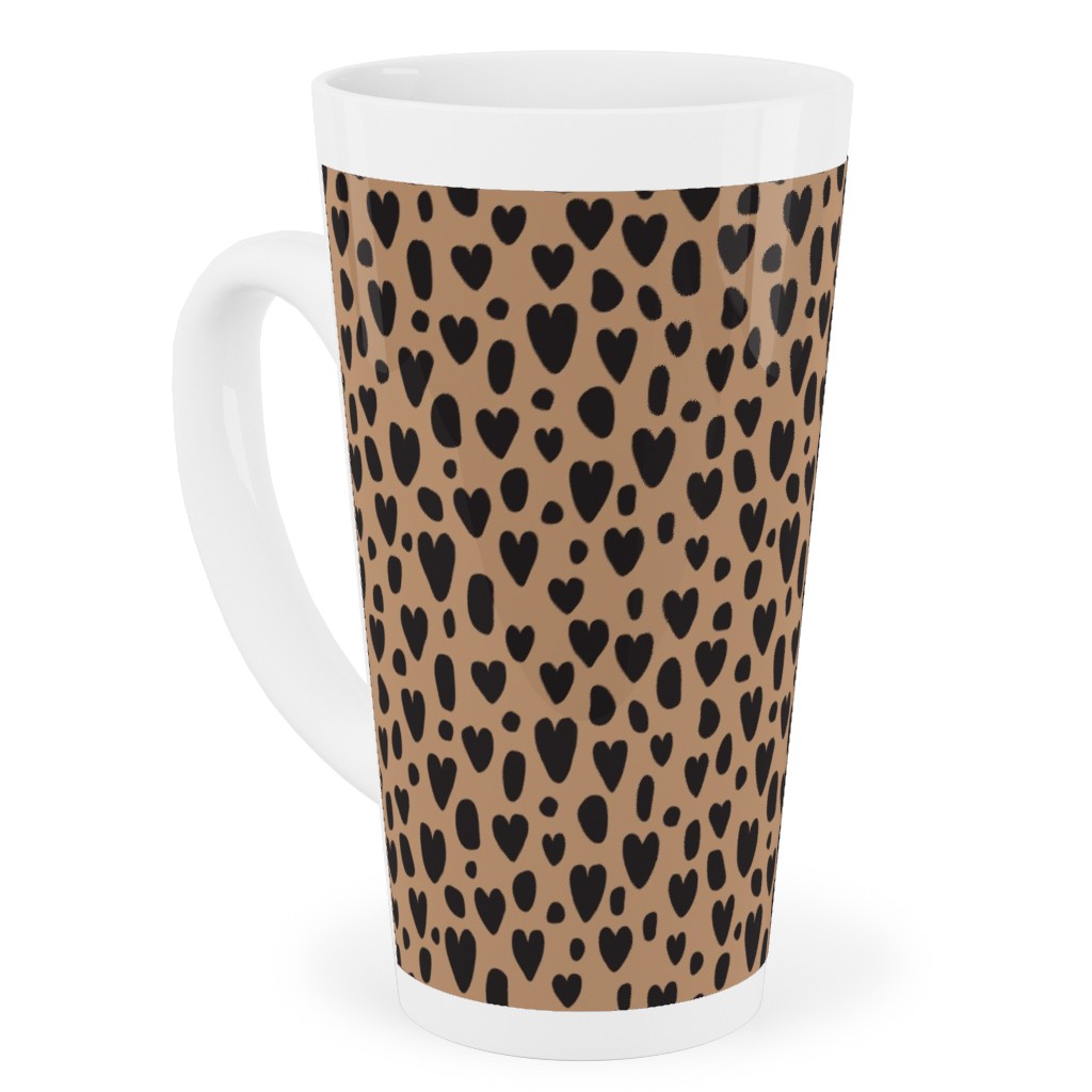 Leopard Hearts - Brown Tall Latte Mug, 17oz, Brown, Brown