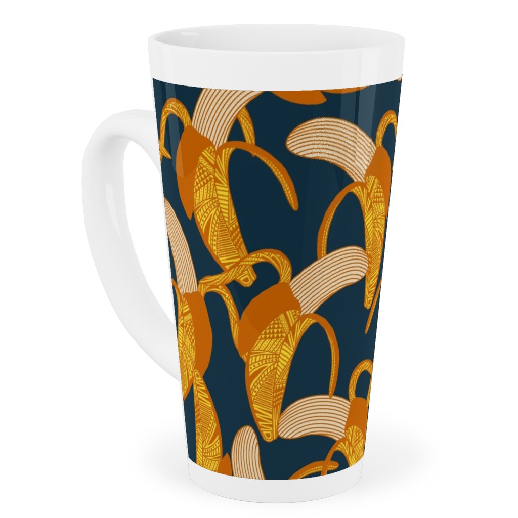 Peeled Banana - Yellow on Navy Tall Latte Mug, 17oz, Yellow