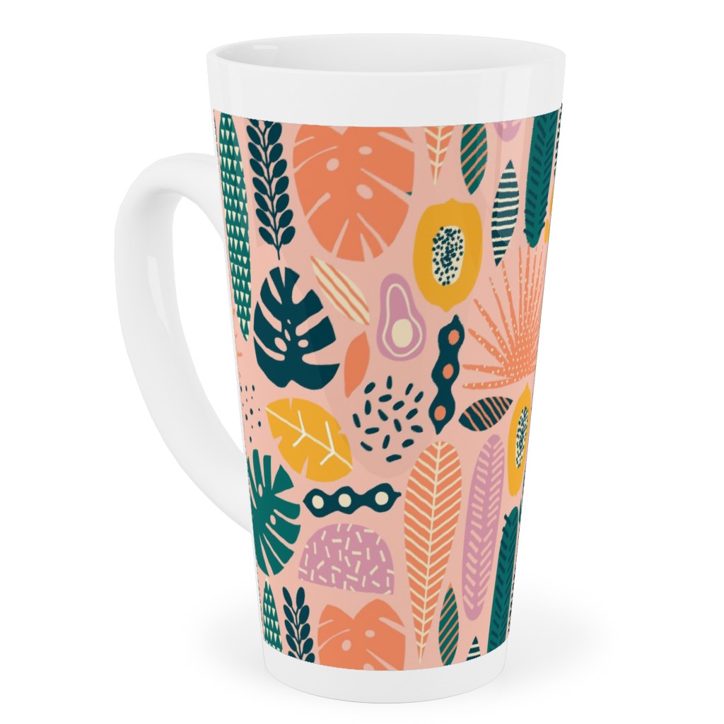 Hawaii Floral - Pink Tall Latte Mug, 17oz, Multicolor