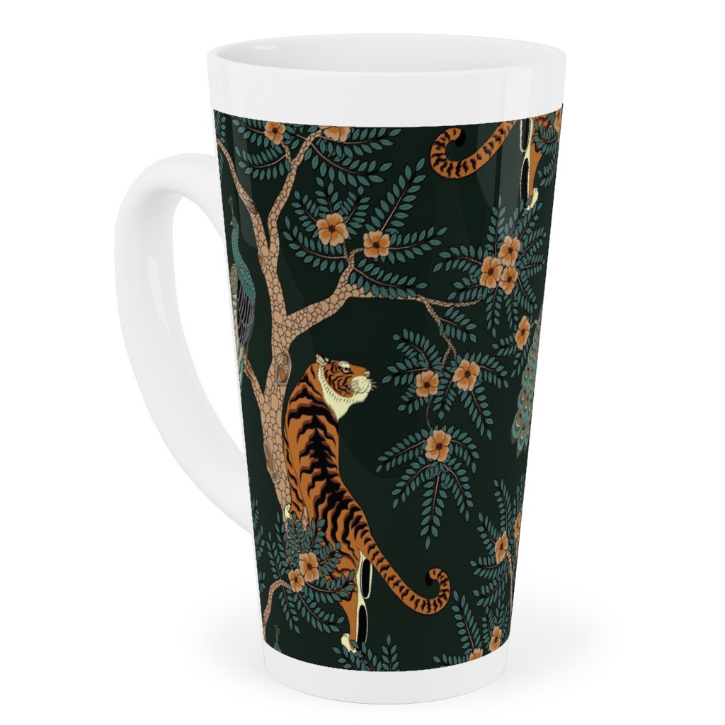 Tiger and Peacock - Black Tall Latte Mug, 17oz, Black