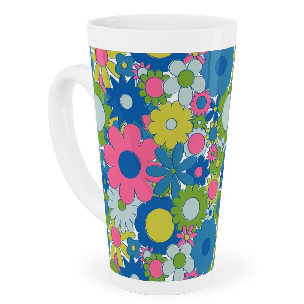 Funky Daisy Floral - Neon Tall Latte Mug, 17oz, Multicolor