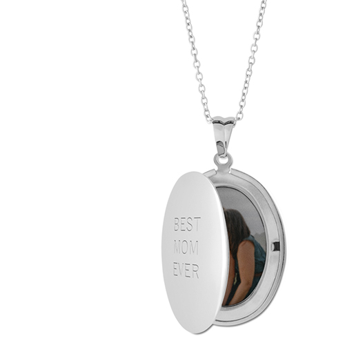 Best Ever Locket Necklace, Silver, Oval, Engraved Front, Gray