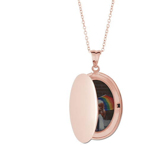 Heart Frame Locket Necklace, Rose Gold, Oval, None, Gray