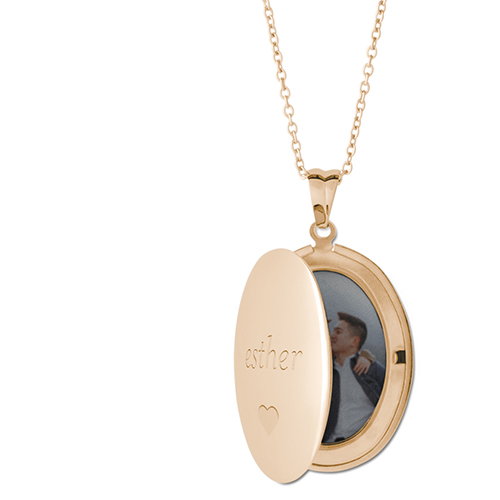 My Heart Locket Necklace, Gold, Oval, Engraved Front, Gray