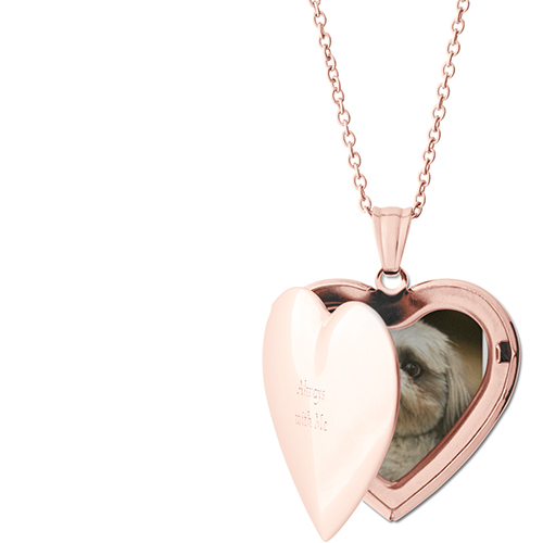 Always With Me Locket Necklace, Rose Gold, Heart, Engraved Front, Gray