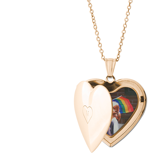 Heart Frame Locket Necklace, Gold, Heart, Engraved Front, Gray