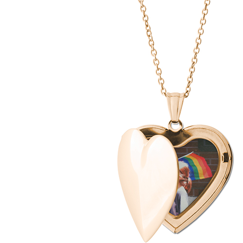 Heart Frame Locket Necklace, Gold, Heart, None, Gray
