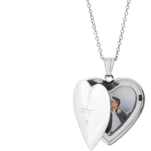 My Heart Locket Necklace, Silver, Heart, Engraved Front, Gray