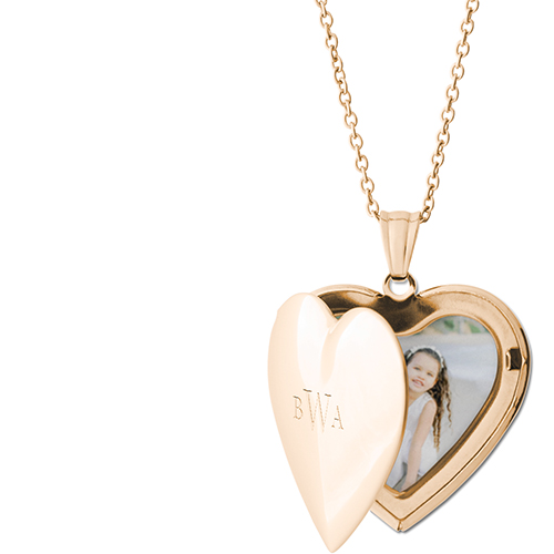 Monogram Trio Locket Necklace, Gold, Heart, Engraved Front, Gray