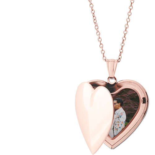 Outline Border Locket Necklace, Rose Gold, Heart, None, Gray