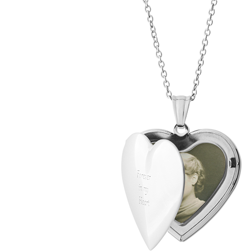 Remember Always Locket Necklace, Silver, Heart, Engraved Front, Gray